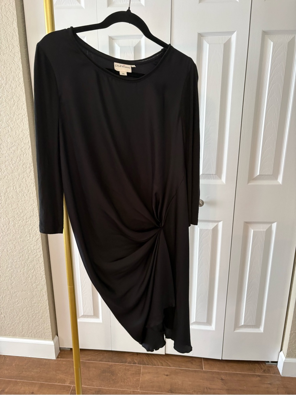 Vintage Pure DNKY Silk Dress Black Twist-Front Asymmetric Y2K, Old Money, Luxury